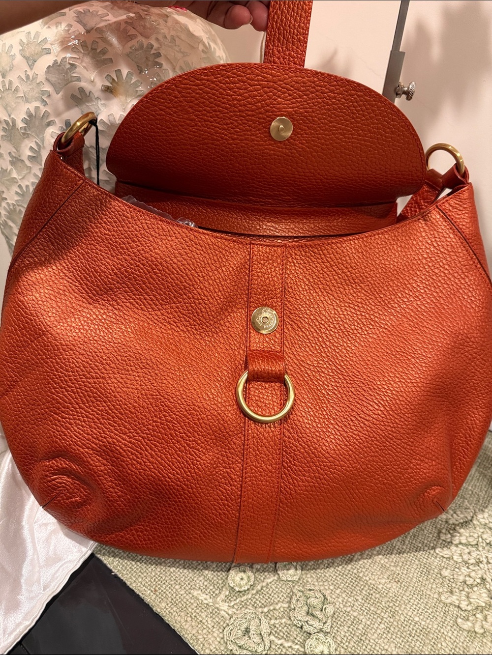 Furla Pebbled Leather Shoulder hobo Bag in Burnt Orange / bronze - Picture 10 of 13